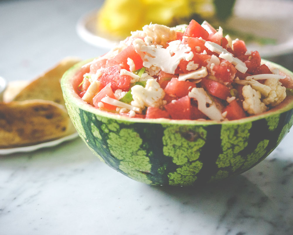 sommersalat med vannmelon og blomkål