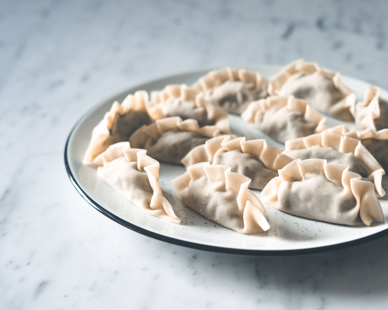 Gyoza dumplings med sopp og vårløk