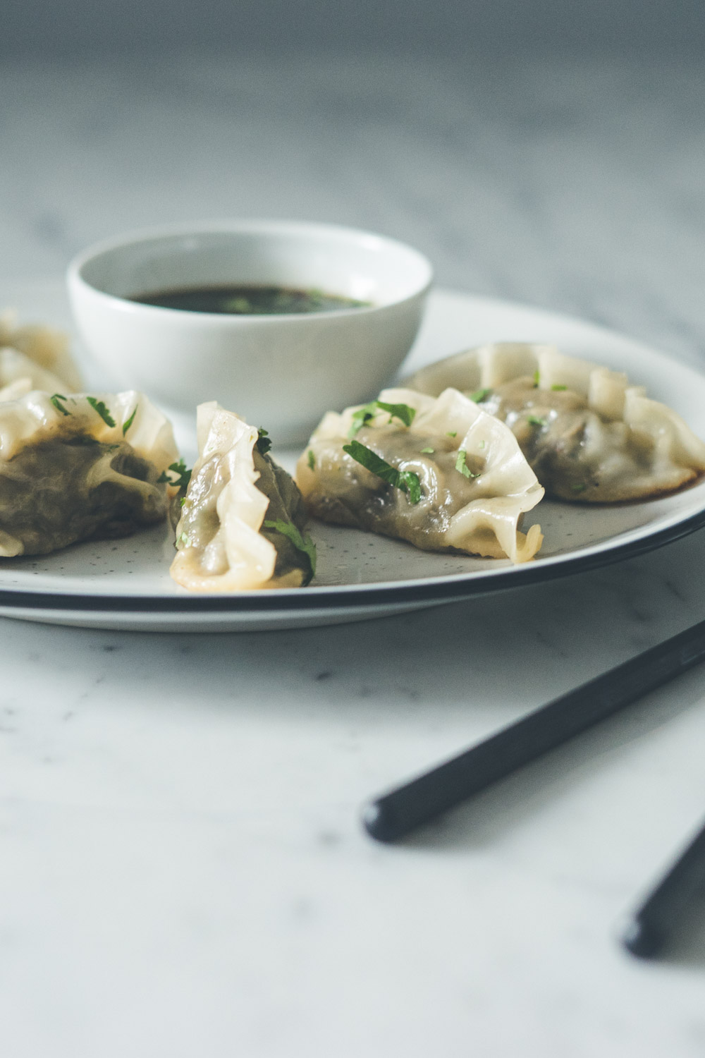 Gyoza dumplings med sopp og vårløk